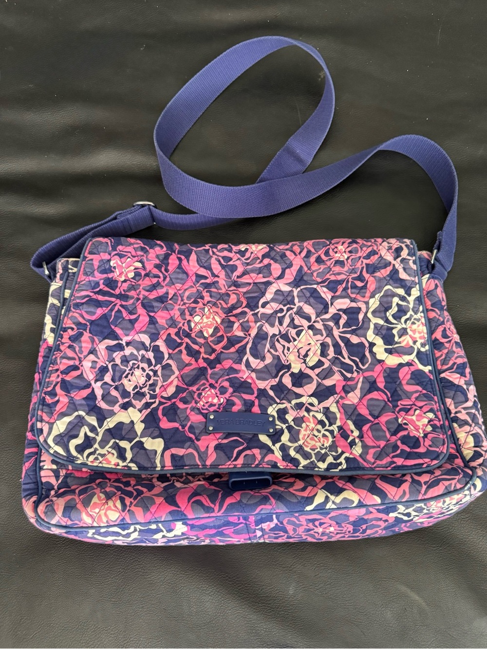 Vera Bradley Katalina Pink Messenger Crossbody Bag Quilted Floral Laptop Tablet